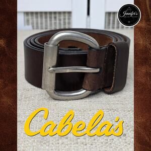 Cabela's Men's Brown Genuine Leather Belt with Silver Buckle Size 42